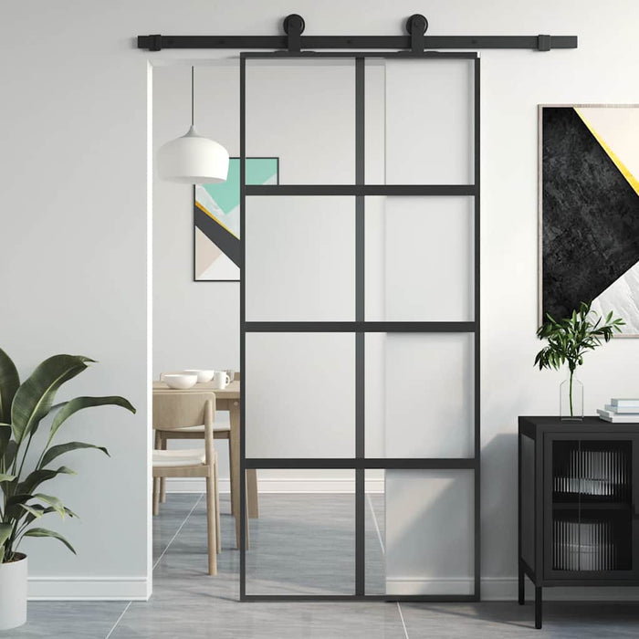 Ușă glisantă, negru, 90x205 cm, sticlă securizată și aluminiu WALTI