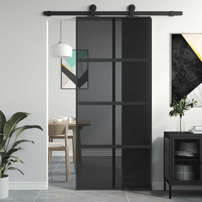Ușă glisantă, negru, 90x205 cm, sticlă securizată și aluminiu - WALTI WALTI