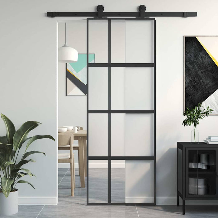 Ușă glisantă, negru, 76x205 cm, sticlă securizată și aluminiu - WALTI WALTI