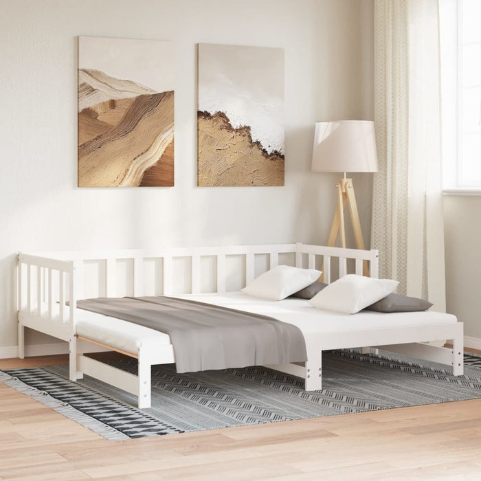 Pat de zi cu extensie, alb, 80x200 cm, lemn masiv de pin WALTI