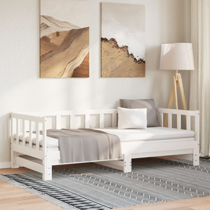 Pat de zi cu extensie, alb, 80x200 cm, lemn masiv de pin WALTI