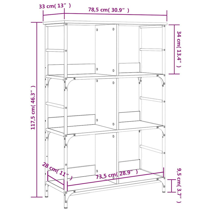 Bibliotecă, stejar maro, 78,5x33x117,5 cm, lemn prelucrat - WALTI WALTI