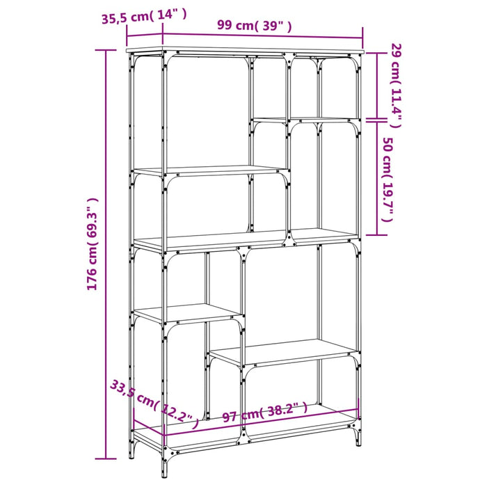 Bibliotecă, stejar fumuriu 99x35,5x176cm lemn prelucrat și oțel WALTI