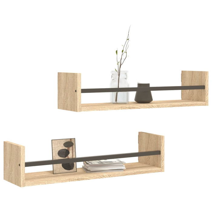 Rafturi de perete cu bare, 2 buc, stejar sonoma, 60x16x14 cm - WALTI WALTI