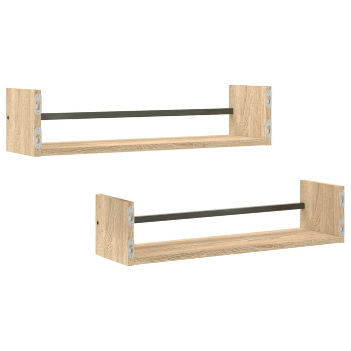 Rafturi de perete cu bare, 2 buc, stejar sonoma, 60x16x14 cm - WALTI WALTI