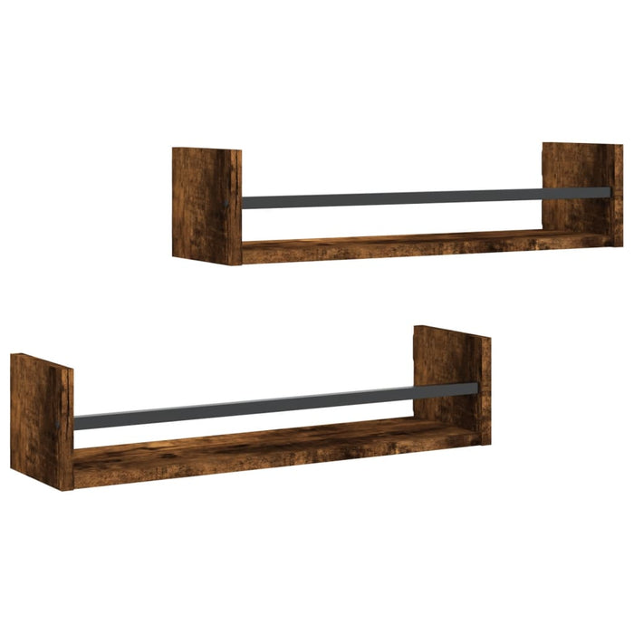Rafturi de perete cu bare 2 buc, stejar afumat, 60x16x14 cm - WALTI WALTI