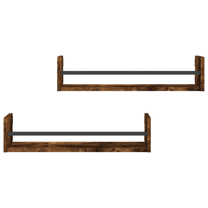 Rafturi de perete cu bare 2 buc, stejar afumat, 60x16x14 cm - WALTI WALTI