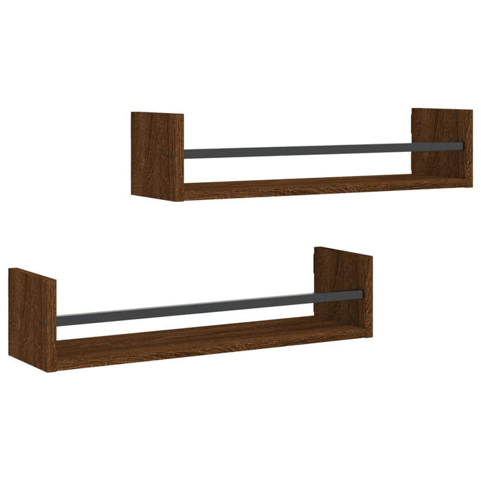 Rafturi de perete cu bare 2 buc, maro, 60x16x14 cm, stejar WALTI