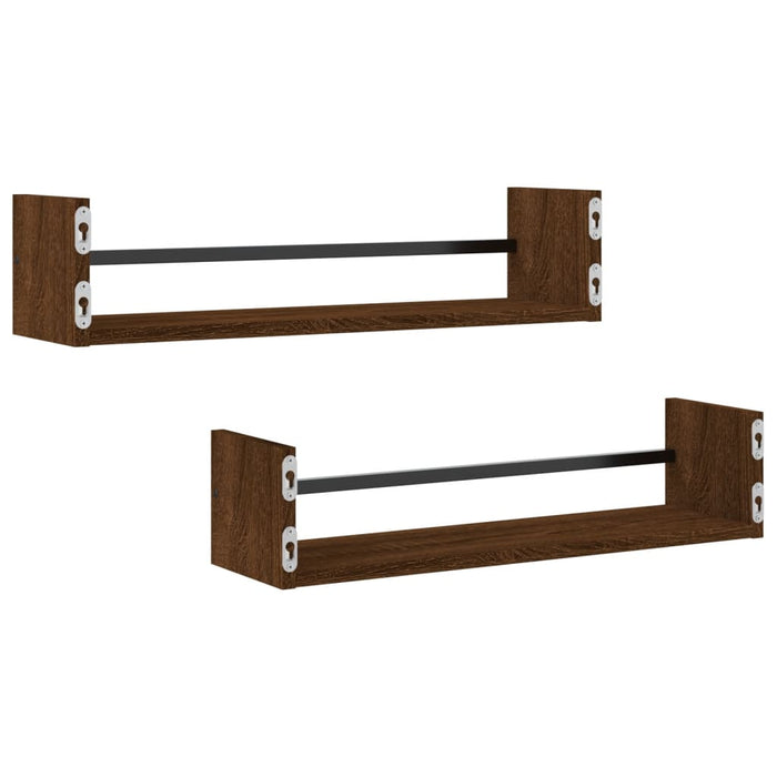 Rafturi de perete cu bare 2 buc, maro, 60x16x14 cm, stejar WALTI