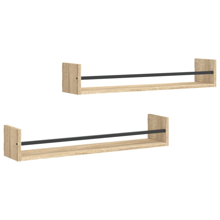 Rafturi de perete cu bare, 2 buc, stejar sonoma, 80x16x14 cm - WALTI WALTI