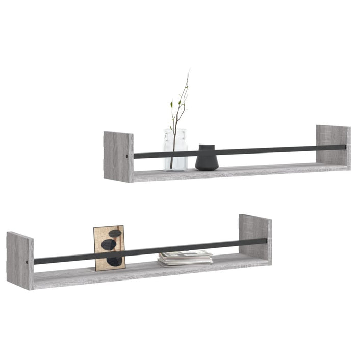 Rafturi de perete cu bare, 2 buc, gri sonoma, 80x16x14 cm - WALTI WALTI