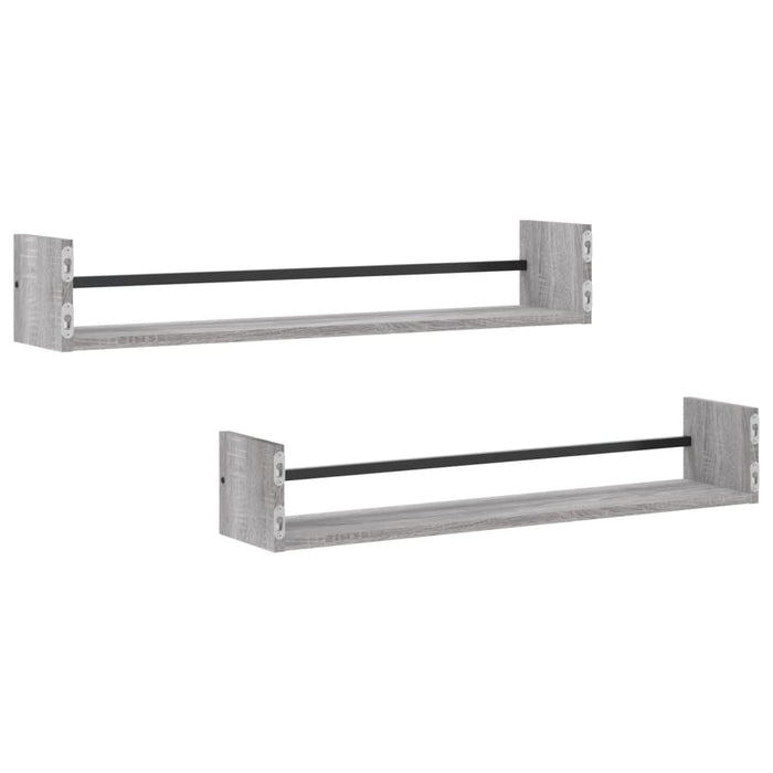 Rafturi de perete cu bare, 2 buc, gri sonoma, 80x16x14 cm - WALTI WALTI