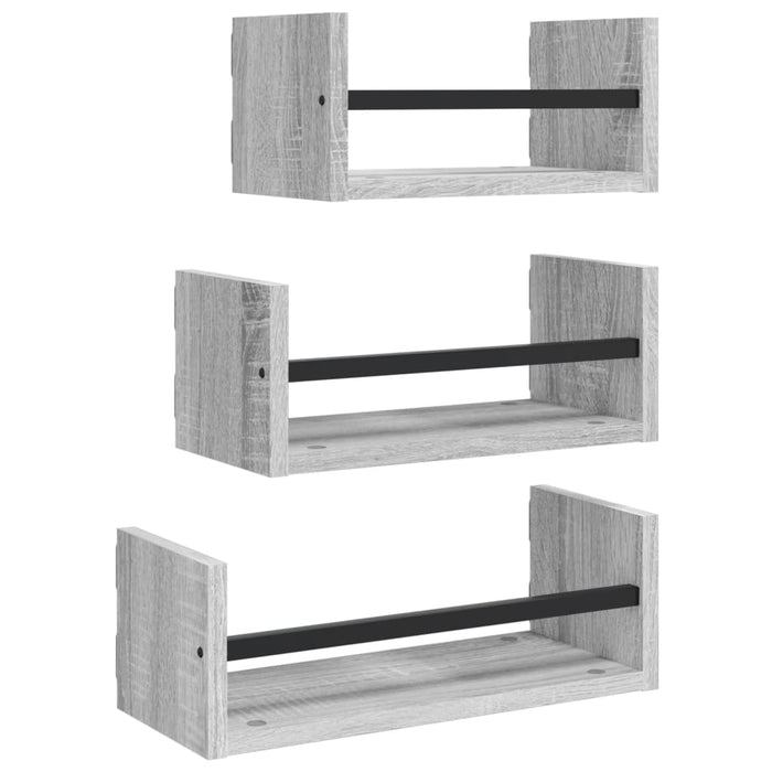 Set rafturi perete cu bare, 3 buc, gri sonoma, lemn prelucrat - WALTI WALTI