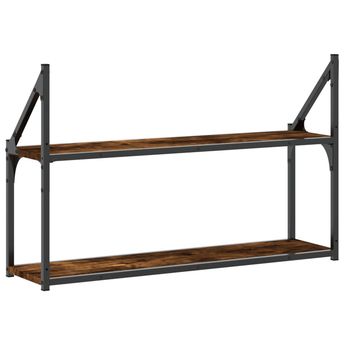 Raft cu 2 niveluri, stejar afumat, 80x21x51 cm, lemn prelucrat - WALTI WALTI