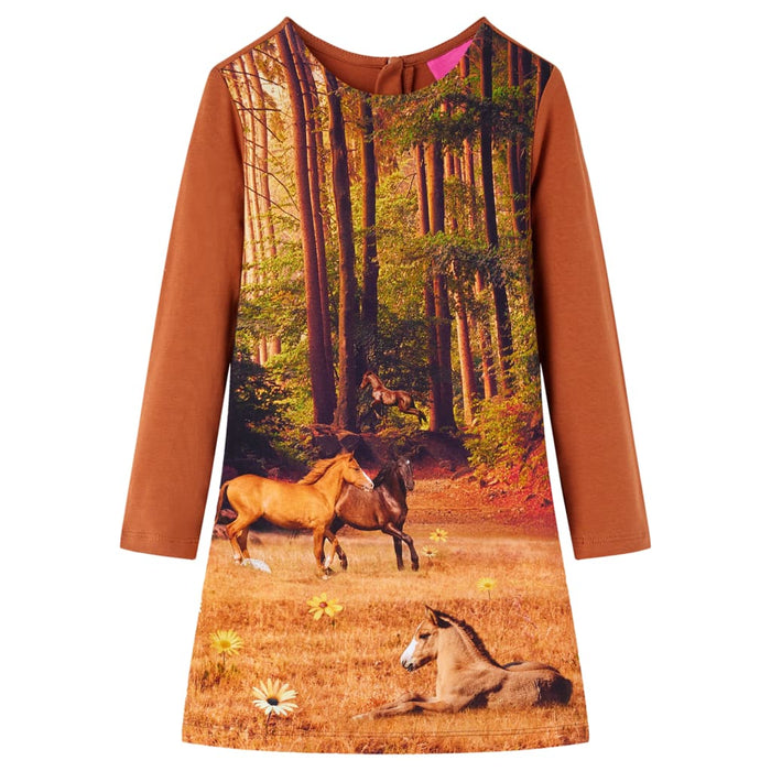Rochie pentru copii cu mâneci lungi, coniac, 128 - WALTI WALTI