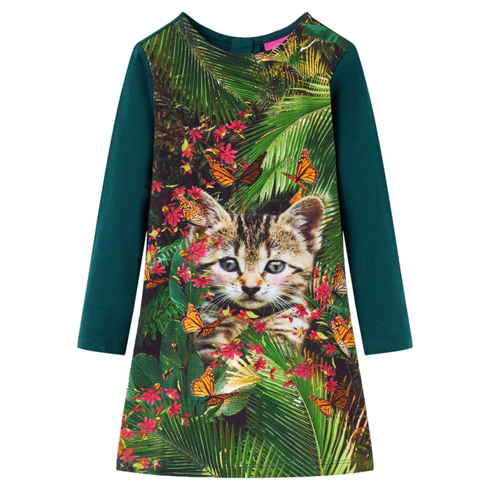 Rochie pentru copii cu mâneci lungi, verde închis, 128 - WALTI WALTI