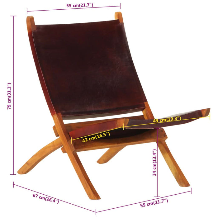 Scaun relaxant pliant, maro închis, piele naturală - WALTI WALTI