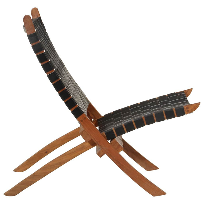 Scaun relaxant pliant, negru, piele naturală - WALTI WALTI