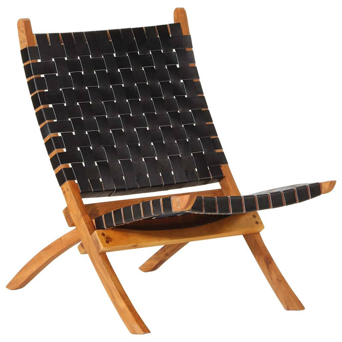Scaun relaxant pliant, negru, piele naturală - WALTI WALTI