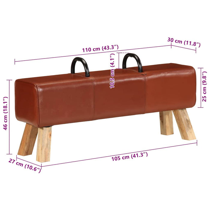 Bancă de gimnastică, maro, 110 cm, piele naturală - WALTI WALTI