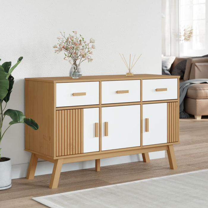 Servantă "OLDEN", alb și maro, 114x43x73,5 cm, lemn masiv pin WALTI
