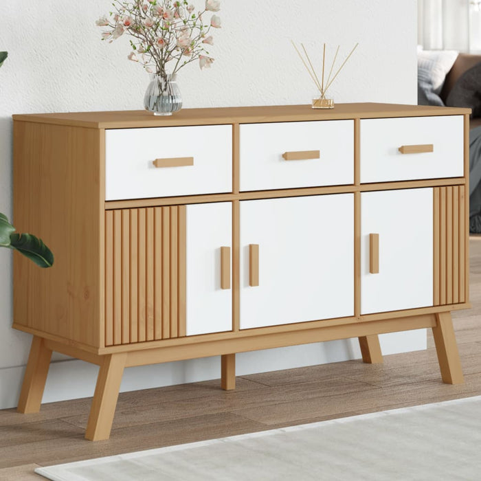 Servantă "OLDEN", alb și maro, 114x43x73,5 cm, lemn masiv pin WALTI