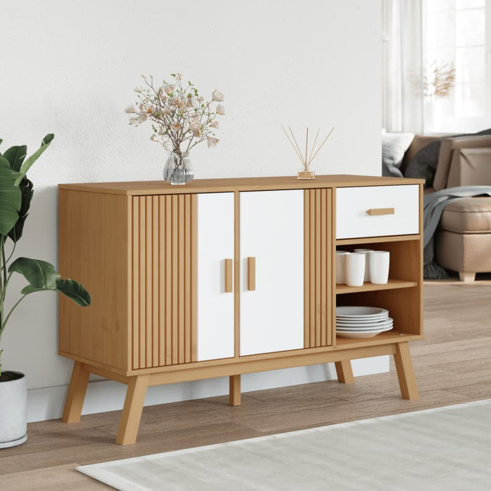 Servantă "OLDEN", alb și maro, 114x43x73,5 cm, lemn masiv pin WALTI
