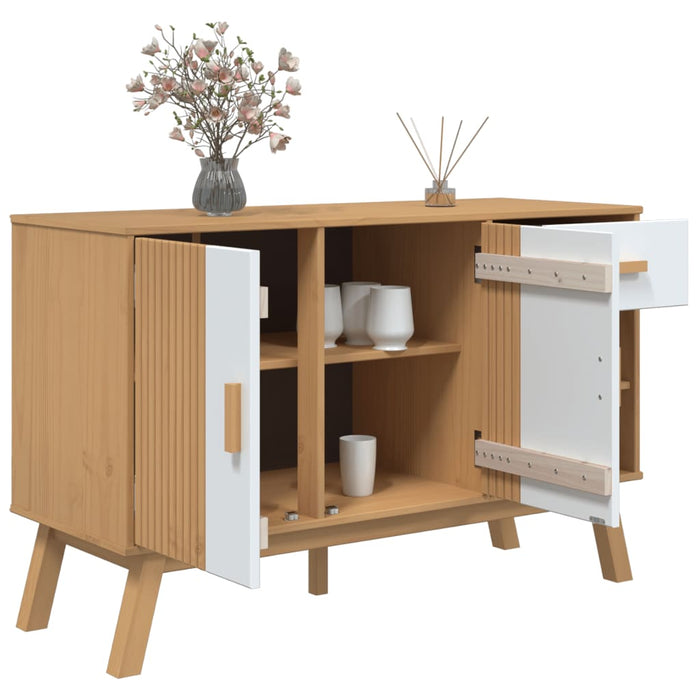 Servantă "OLDEN", alb și maro, 114x43x73,5 cm, lemn masiv pin WALTI