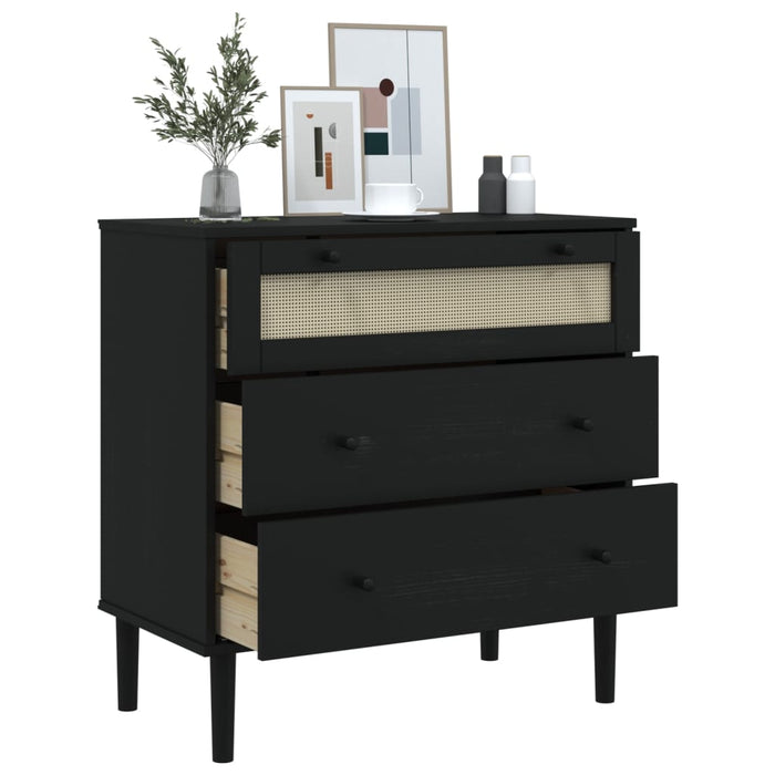 Dulap sertar SENJA ratan aspect negru 80x40x80cm lemn masiv pin - WALTI WALTI