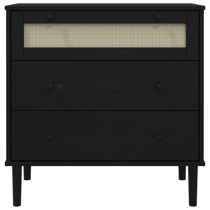 Dulap sertar SENJA ratan aspect negru 80x40x80cm lemn masiv pin - WALTI WALTI
