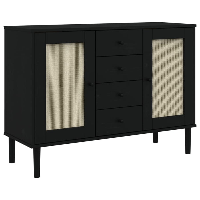 Servantă SENJA, aspect ratan negru, 112x40x80cm, lemn masiv pin - WALTI WALTI
