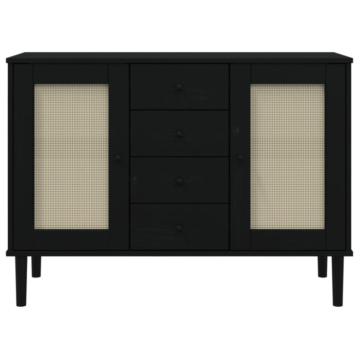 Servantă SENJA, aspect ratan negru, 112x40x80cm, lemn masiv pin - WALTI WALTI