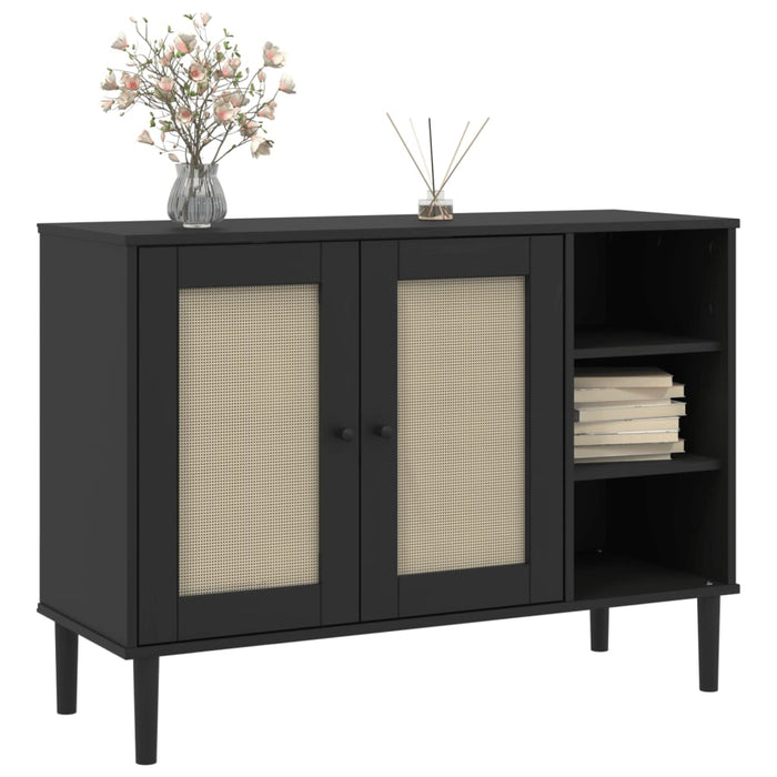 Servantă SENJA, aspect ratan negru, 112x40x80cm, lemn masiv pin - WALTI WALTI
