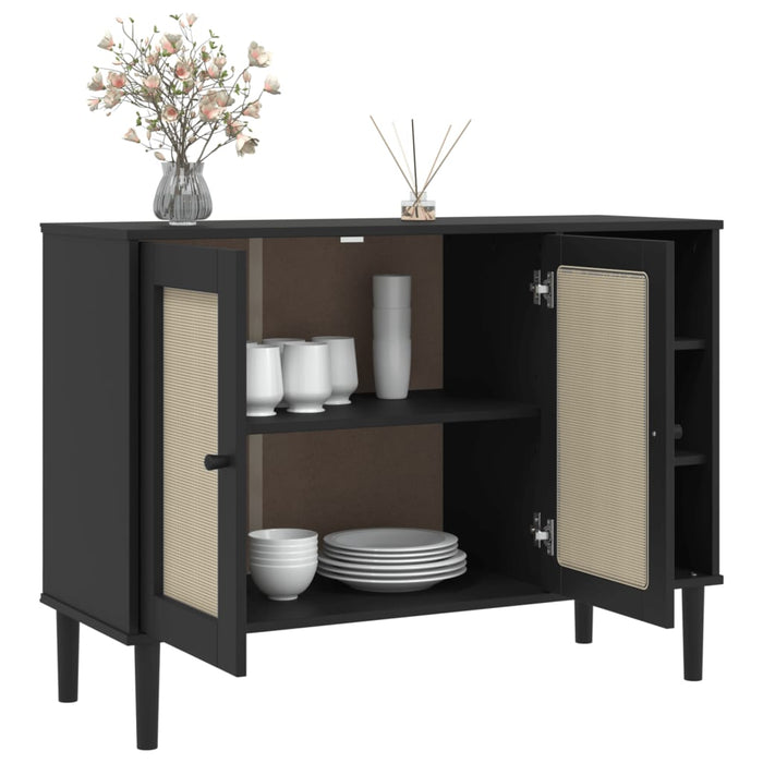 Servantă SENJA, aspect ratan negru, 112x40x80cm, lemn masiv pin - WALTI WALTI