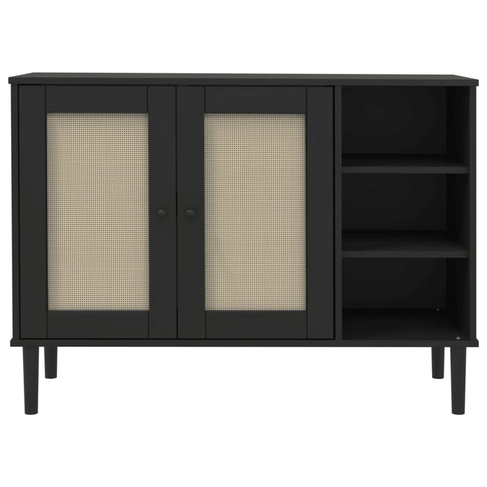 Servantă SENJA, aspect ratan negru, 112x40x80cm, lemn masiv pin - WALTI WALTI