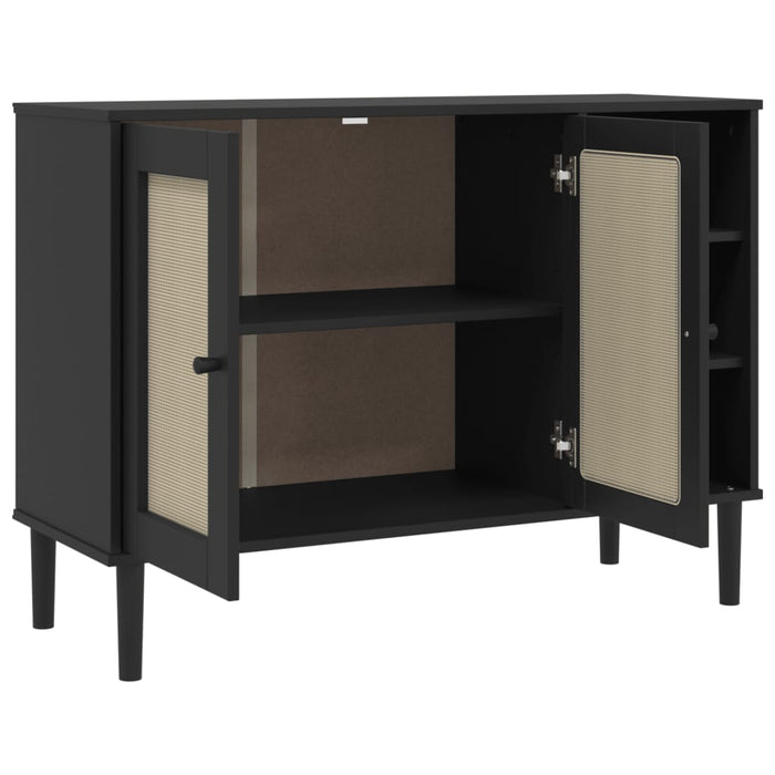 Servantă SENJA, aspect ratan negru, 112x40x80cm, lemn masiv pin - WALTI WALTI