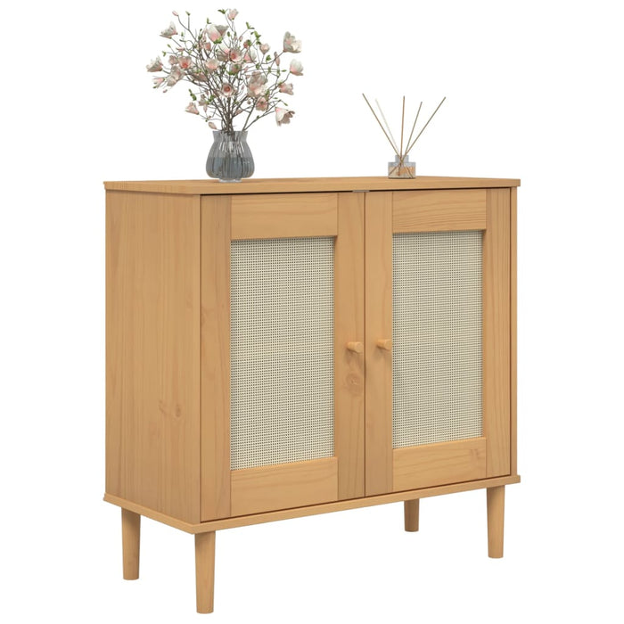 Servantă SENJA, aspect ratan maro, 80x35x80 cm, lemn masiv pin - WALTI WALTI