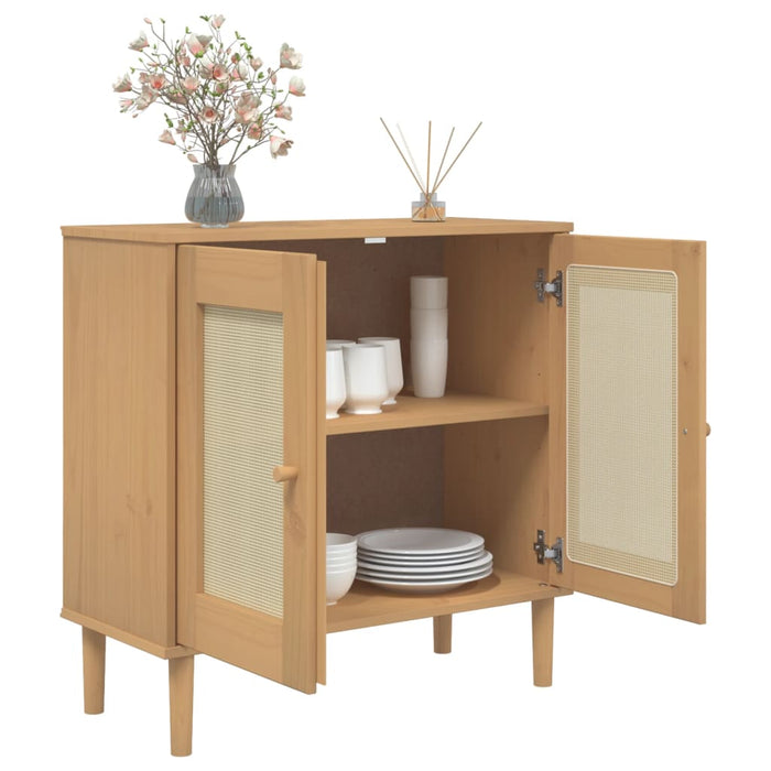 Servantă SENJA, aspect ratan maro, 80x35x80 cm, lemn masiv pin - WALTI WALTI
