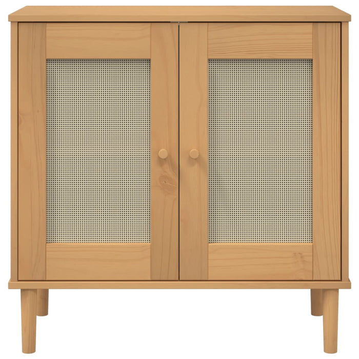 Servantă SENJA, aspect ratan maro, 80x35x80 cm, lemn masiv pin - WALTI WALTI
