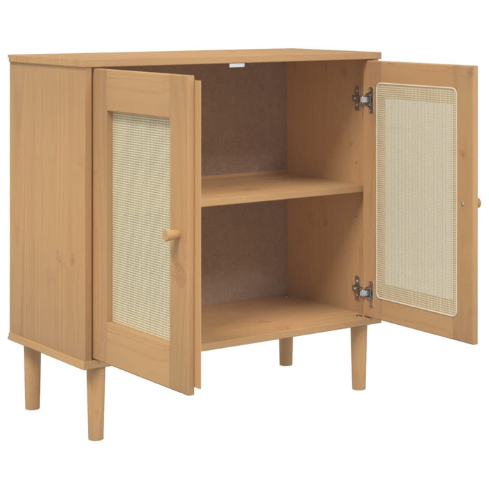 Servantă SENJA, aspect ratan maro, 80x35x80 cm, lemn masiv pin - WALTI WALTI