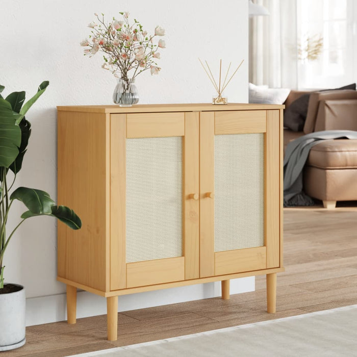 Servantă SENJA, aspect ratan maro, 80x35x80 cm, lemn masiv pin - WALTI WALTI