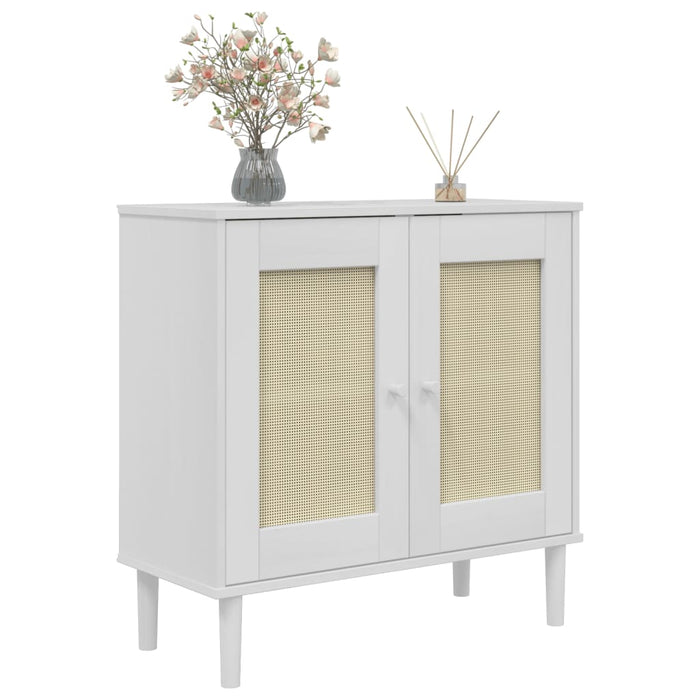 Servantă SENJA, aspect ratan alb, 80x35x80 cm, lemn masiv pin - WALTI WALTI