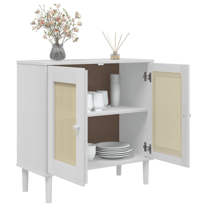 Servantă SENJA, aspect ratan alb, 80x35x80 cm, lemn masiv pin - WALTI WALTI