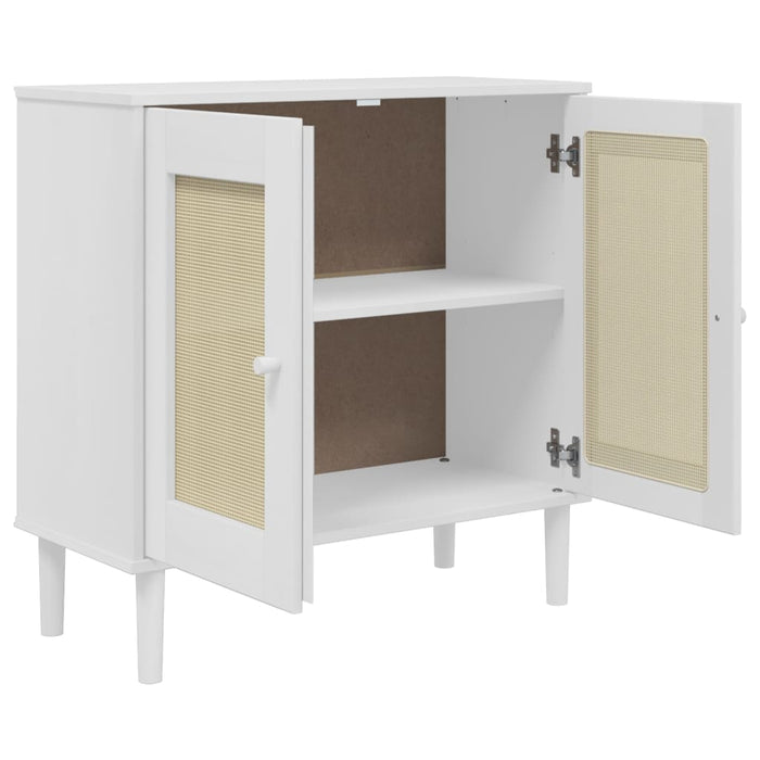 Servantă SENJA, aspect ratan alb, 80x35x80 cm, lemn masiv pin - WALTI WALTI