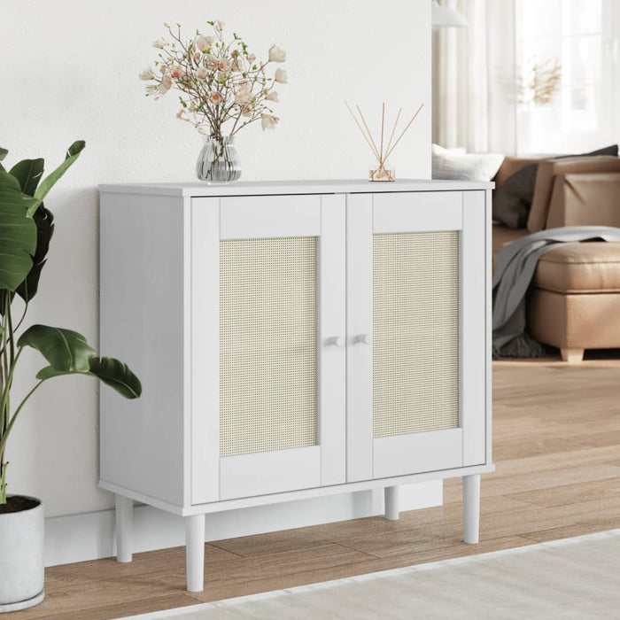 Servantă SENJA, aspect ratan alb, 80x35x80 cm, lemn masiv pin - WALTI WALTI
