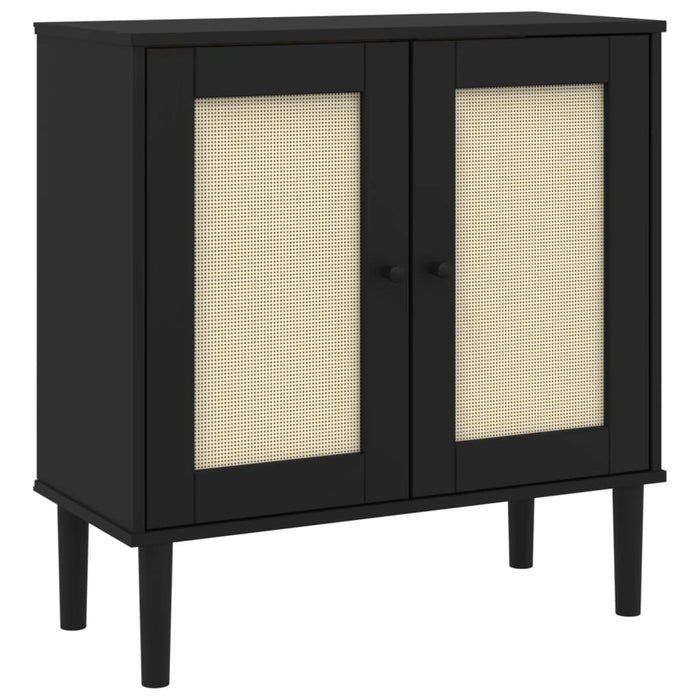 Servantă SENJA, aspect ratan negru, 80x35x80 cm, lemn masiv pin WALTI