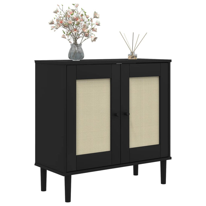 Servantă SENJA, aspect ratan negru, 80x35x80 cm, lemn masiv pin WALTI