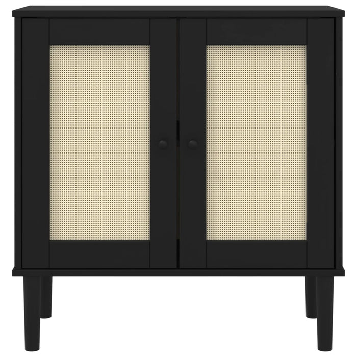 Servantă SENJA, aspect ratan negru, 80x35x80 cm, lemn masiv pin WALTI