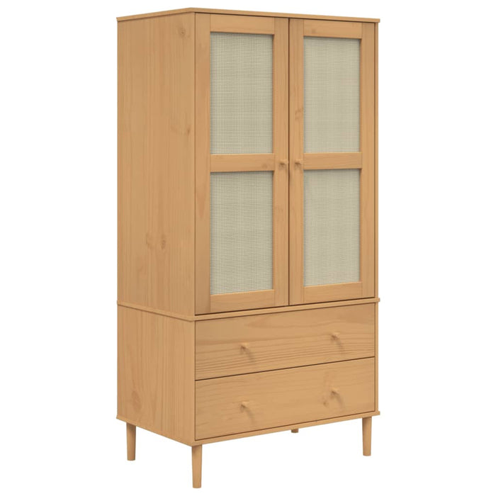 Șifonier SENJA, aspect ratan maro, 90x55x175 cm, lemn masiv pin - WALTI WALTI