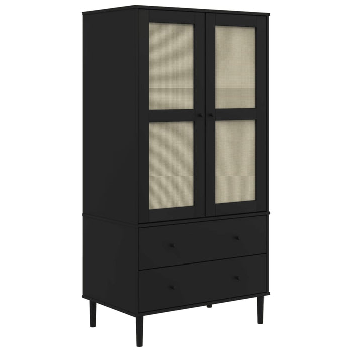 Șifonier SENJA, aspect ratan negru, 90x55x175cm, lemn masiv pin - WALTI WALTI